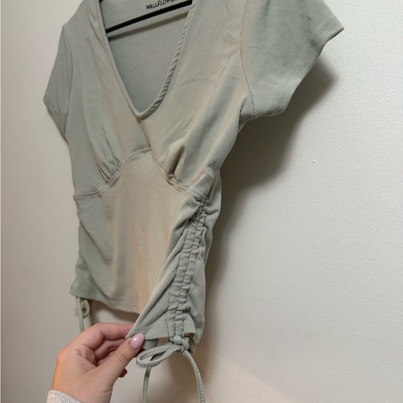 Wallflower Women's Light Green V-Neck Blouse - Picture 3 of 5